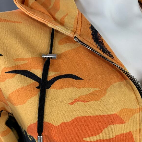 BALMAIN Size L Black Orange Blue Tropical Cotton Hooded Zip Up Sweatshirt - Picture 7 of 10